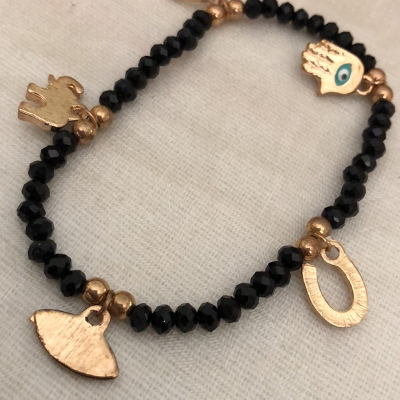 Faceted black Swarovski crystal Good Luck Charm Bracelet Hamsa Evil Eye - Picture 15 of 16